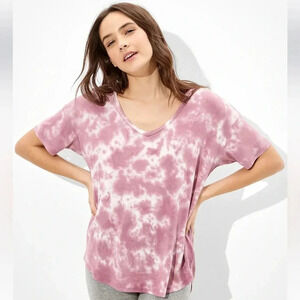 American Eagle Soft & Sexy Pink Tie Dye V-Neck T-Shirt Women’s Size Small